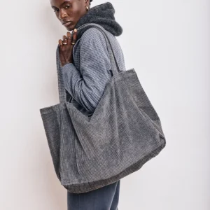 Sac Femme en Velours Côtelé Gris Anthracite Large Bag