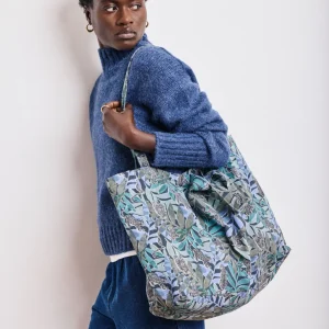 Sac Femme en Coton Imprimé Jungle Bleu Large Bag