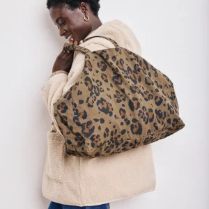 Sac Femme en Coton Imprimé Léopard Khaki Large Bag