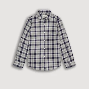 Chemise Garçon en Coton Brossé à Rayures Gris Paul