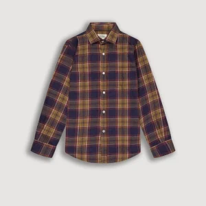 Chemise Garçon en Coton Brossé Tartan Bleu & Or Paul