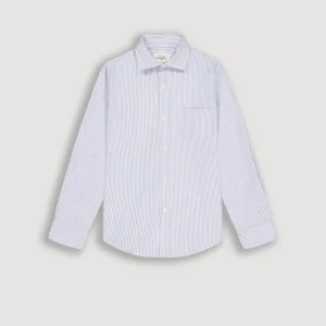 Chemise Garçon en Oxford Brossé à Rayures Bleu Pitt