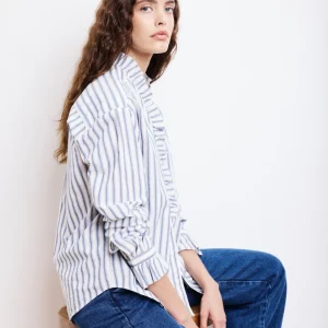 Chemise Femme en Popeline de Coton à Rayures Bleues Carmela
