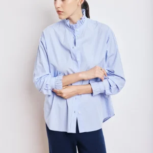 Chemise Femme en Popeline de Coton à Rayures Bleues Chana