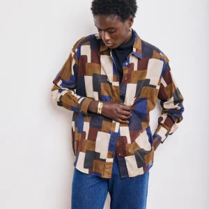 Chemise Femme en Coton Imprimé Marron & Bleu Cinema