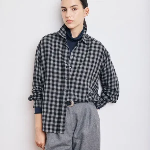 Chemise Femme en Laine & Viscose Noir & Gris Cinema