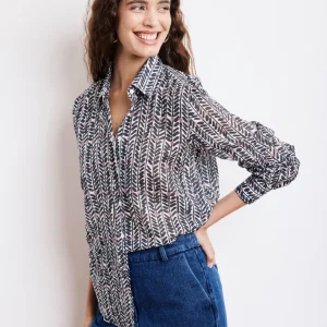 Chemise Femme en Coton Imprimé Bleu Marine Coraz