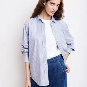 Chemise Femme en Popeline de Coton à Rayures Bleues Cover