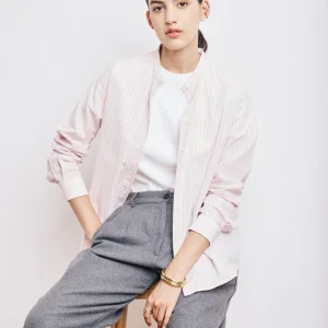 Chemise Femme en Popeline de Coton à Rayures Rose Cristal