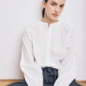 Blouse Femme en Voile de Coton Ecru Celeste