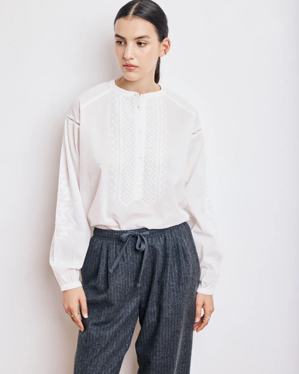 Blouse Femme en Voile de Coton Ecru Celeste – Image 2