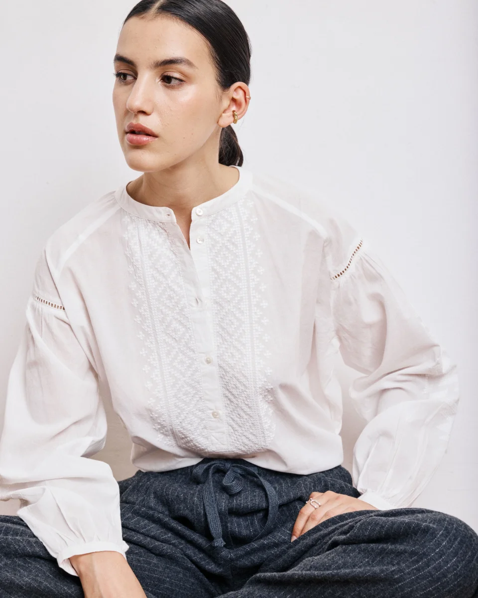 Blouse Femme en Voile de Coton Ecru Celeste – Image 4