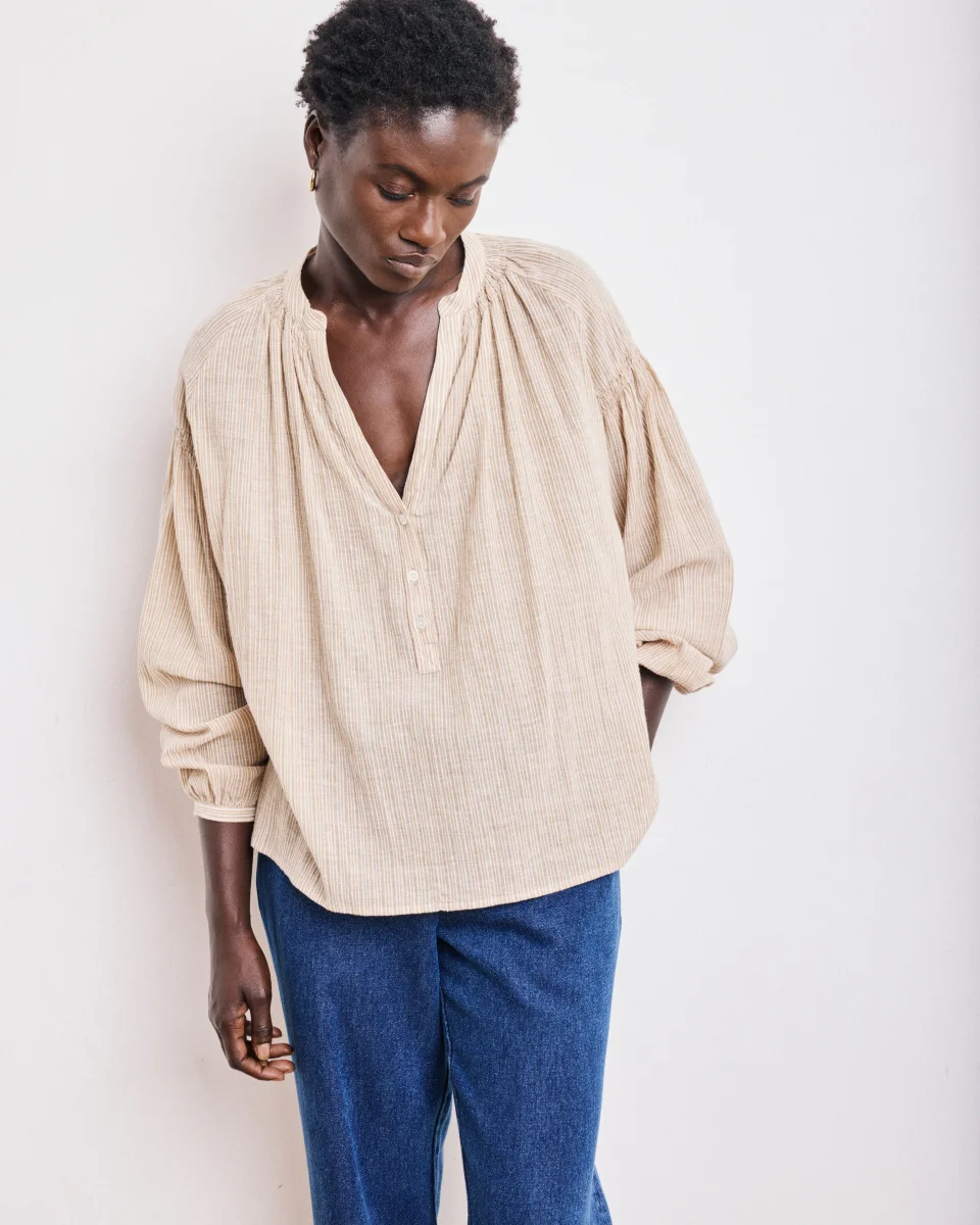 Blouse Femme en Voile de Coton Ocre Cierra – Image 3