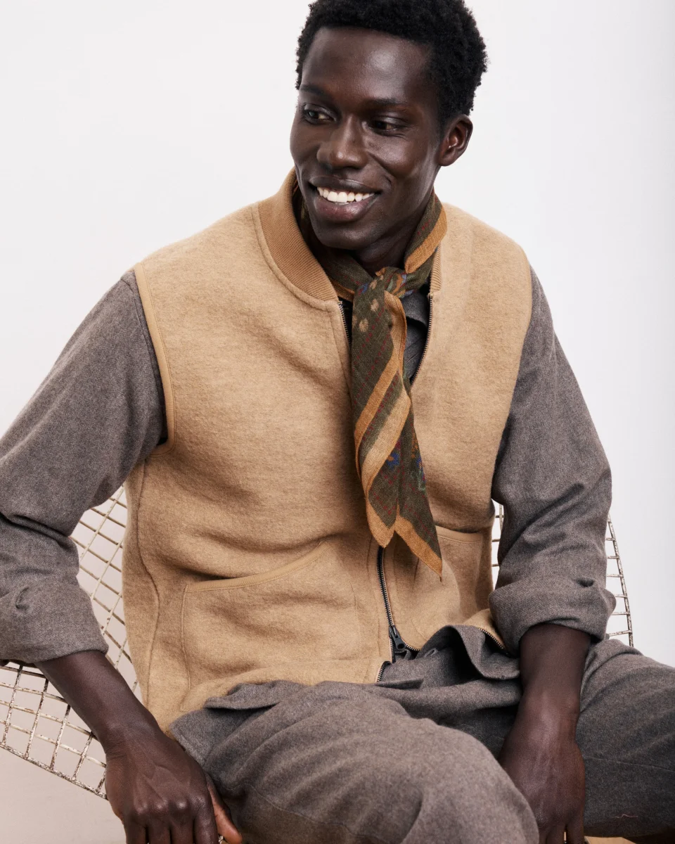 Echarpe Homme en Laine à Chevrons Imprimée Bronze – Image 5