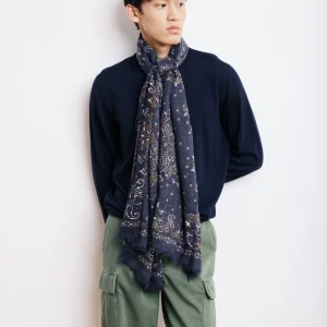 Echarpe Homme en Laine Imprimée Bleu Marine Bandana
