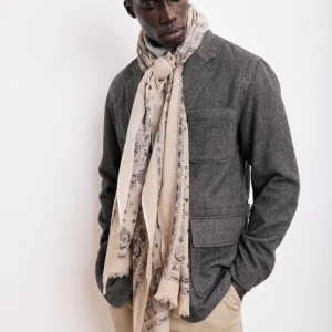 Echarpe Homme en Laine Imprimée Beige Bandana