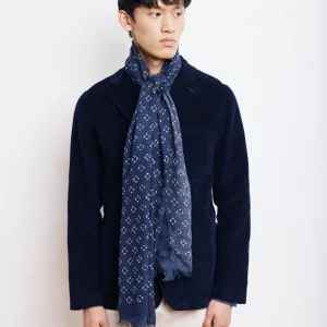Echarpe Homme en Laine Imprimée à Pois Indigo