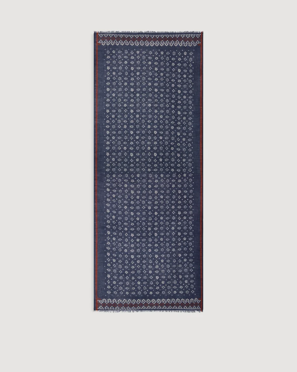 Echarpe Homme en Laine Imprimée Fleurs Indigo – Image 3