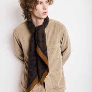 Echarpe Homme en Laine Imprimée Léopard Marron
