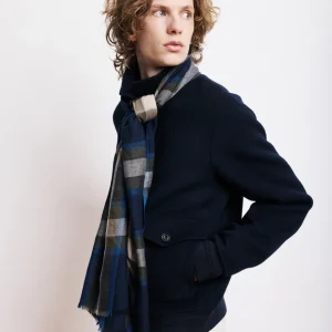 Echarpe Homme en Laine à Carreaux Vert & Bleu Tartan