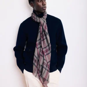 Echarpe Homme en Laine à Carreaux Gris & Rouge Tartan