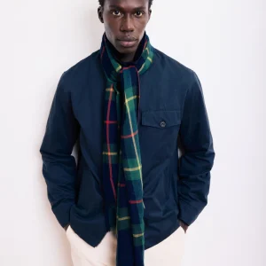Echarpe Homme en Laine à Carreaux Bleu Marine & Vert Tartan