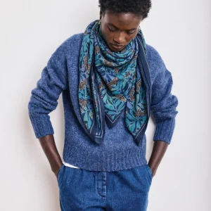Echarpe Femme en Laine Imprimé Bleu Jungle