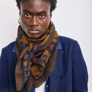 Echarpe Femme en Laine Imprimé Bronze Léopard