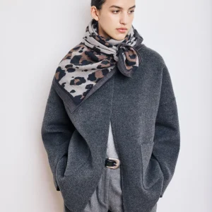 Echarpe Femme en Laine Imprimé Gris Léopard