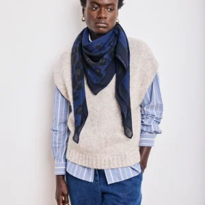 Echarpe Femme en Laine Imprimé Bleu Léopard