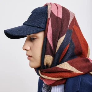 Echarpe Femme en Laine Imprimé Rouge Feuilles