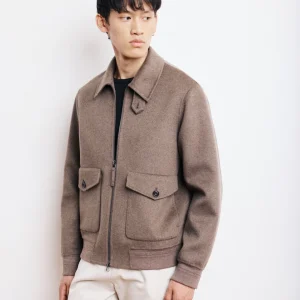 Blouson Homme en Laine Double Face Taupe Doug