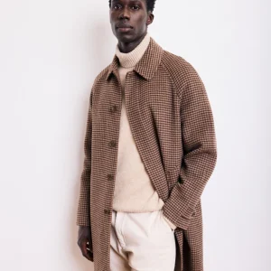 Manteau Homme en Laine Double Face pied-de-poule Marron Graig