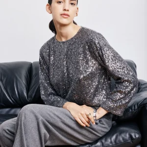 Top Femme en Sequins Gris Anthracite Harper