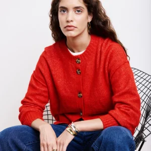 Cardigan Femme en Alpaga & Laine Mérinos Rouge Melis