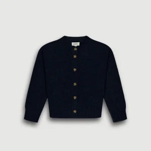 Cardigan Fille en Alpaga & Laine Mérinos Bleu Indigo Melis