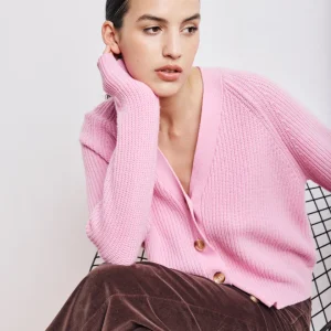 Cardigan Femme en Laine & Cachemire Rose Moena