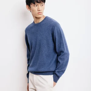 Pull Col Rond Homme en Laine & Cachemire Bleu Cobalt