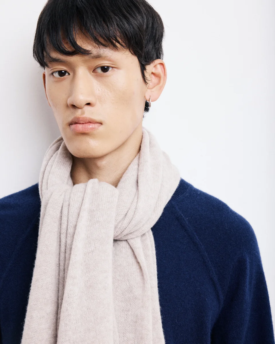 Echarpe Homme en Laine & Cachemire Beige – Image 2