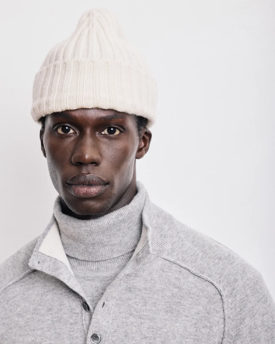 Bonnet Homme en Laine & Cachemire Ecru