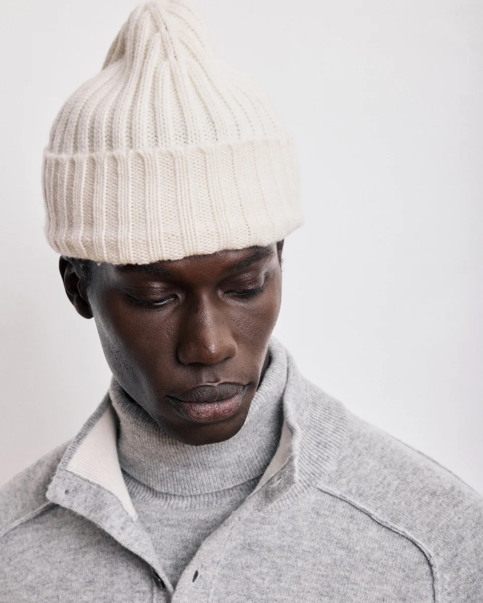 Bonnet Homme en Laine & Cachemire Ecru – Image 2