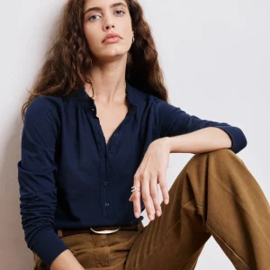 T-Shirt Femme en Coton Bi-Matière Bleu Marine Tumy