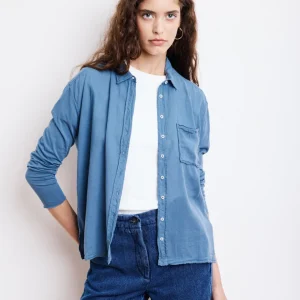 Chemise Femme en Coton Bi-Matière Bleu Denim Tacy