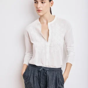 Chemise Femme en Coton Bi-Matière Ecru Taora