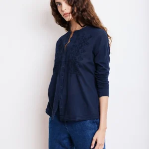 Chemise Femme en Coton Bi-Matière Bleu Marine Taora