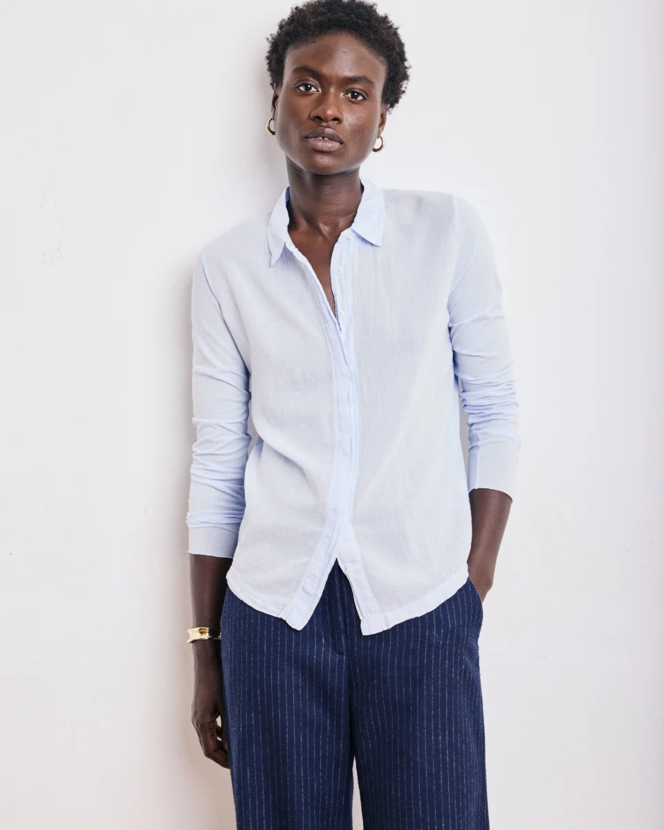 Chemise Femme en Coton Bi-Matière Bleu Ciel Tabo