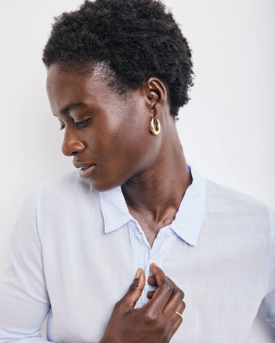 Chemise Femme en Coton Bi-Matière Bleu Ciel Tabo – Image 2