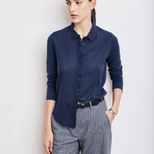 Chemise Femme en Coton Bi-Matière Bleu Marine Tabo