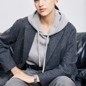 Veste Femme en Flanelle de Laine à Rayures Gris Anthracite Victo