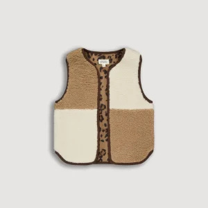 Gilet Fille en Sherpa Beige & Ecru Veepie